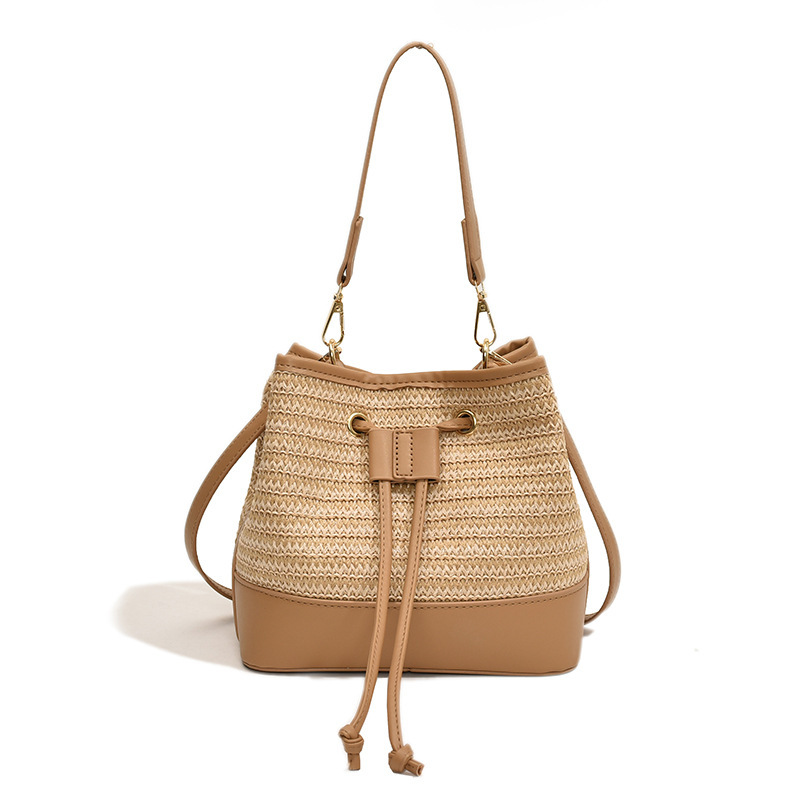 Woven Straw Women's Crossbody Portable Bucket Bag - Image 3
