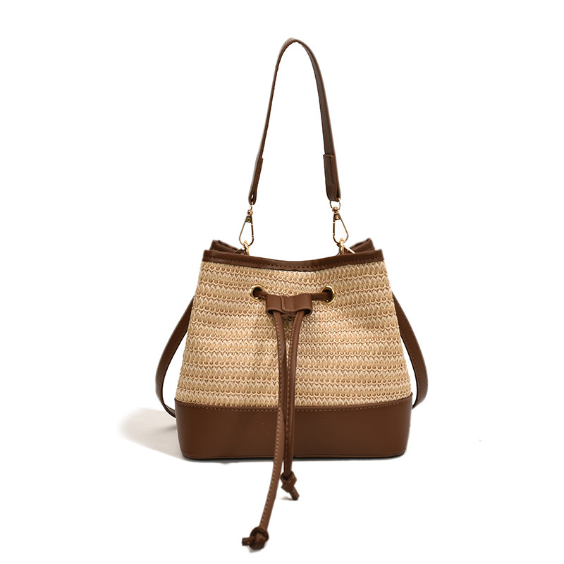 Woven Straw Women's Crossbody Portable Bucket Bag - Image 6